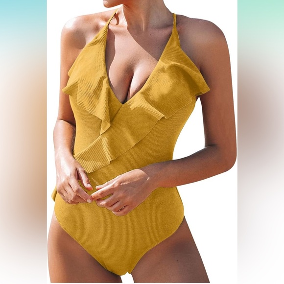 Cupshe Other - Women's One Piece Ruffle V-Neck Bathing Suit Swimsuits Tummy Control NWT Size XL